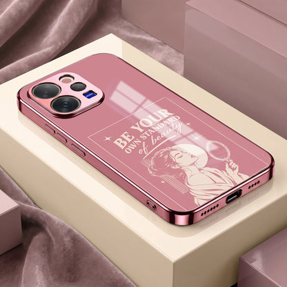 Vivo V70 5G Luxury Aesthetic Girl Pink Electroplated Glass Phone Back Case
