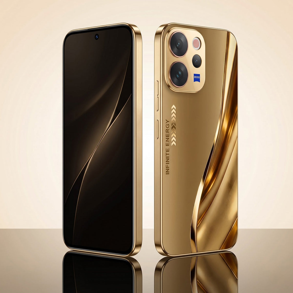 Vivo V70 5G Luxury Infinity Energy Gold Electroplated Glass Phone Case
