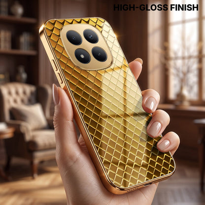 Redmi Note 15 Pro+ 5G Golden Criss Cross Gold Electroplated Glass Phone Back Case