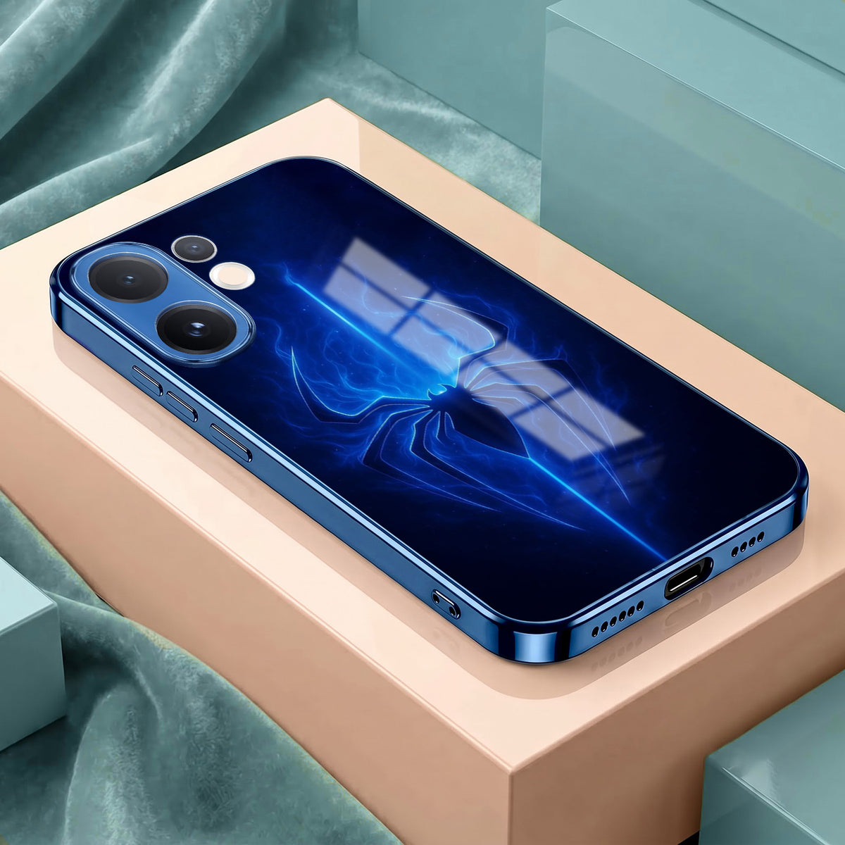 Vivo V60 5G Neon Spider Blue Electroplated Glass Phone Back Case