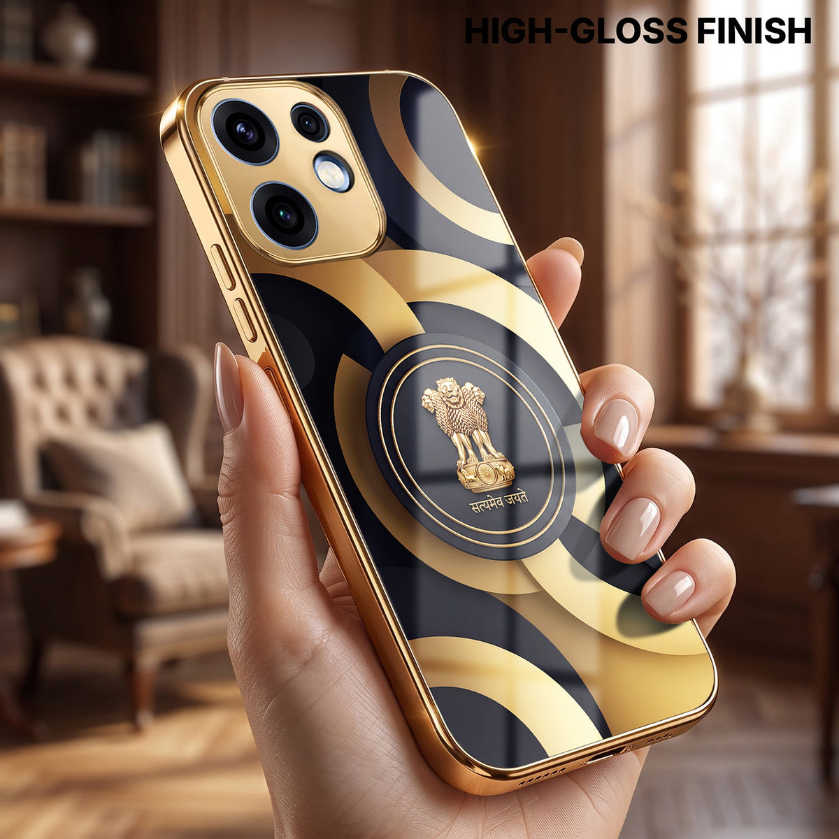 Oppo Reno 16 5G Royal Emblem Gold Electroplated Glass Phone Back Case