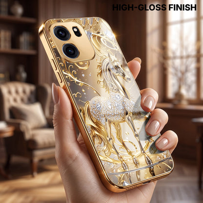 OnePlus Nord CE6 5G Luxury Horse Texture Gold Electroplated Glass Phone Back Case