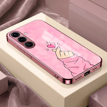 Samsung Galaxy A36 5G Luxury Heart Pink Electroplated Glass Phone Back Case