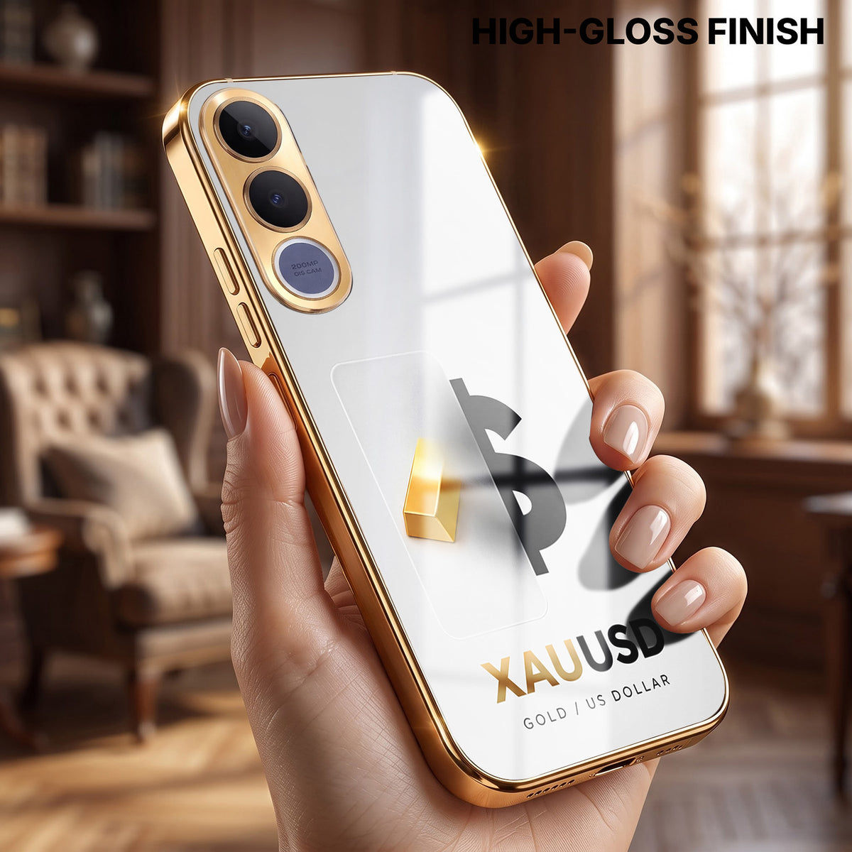 Vivo V70 FE 5G Luxury XAU/USD Gold Electroplated Glass Phone Back Case