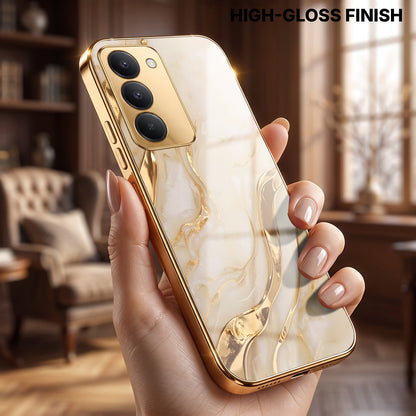 Redmi 15 5G Marvel Texture Gold Electroplated Glass Phone Back Case