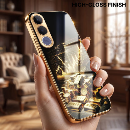 Vivo V70 FE 5G Luxury Wealth Trader Gold Electroplated Glass Phone Back Case