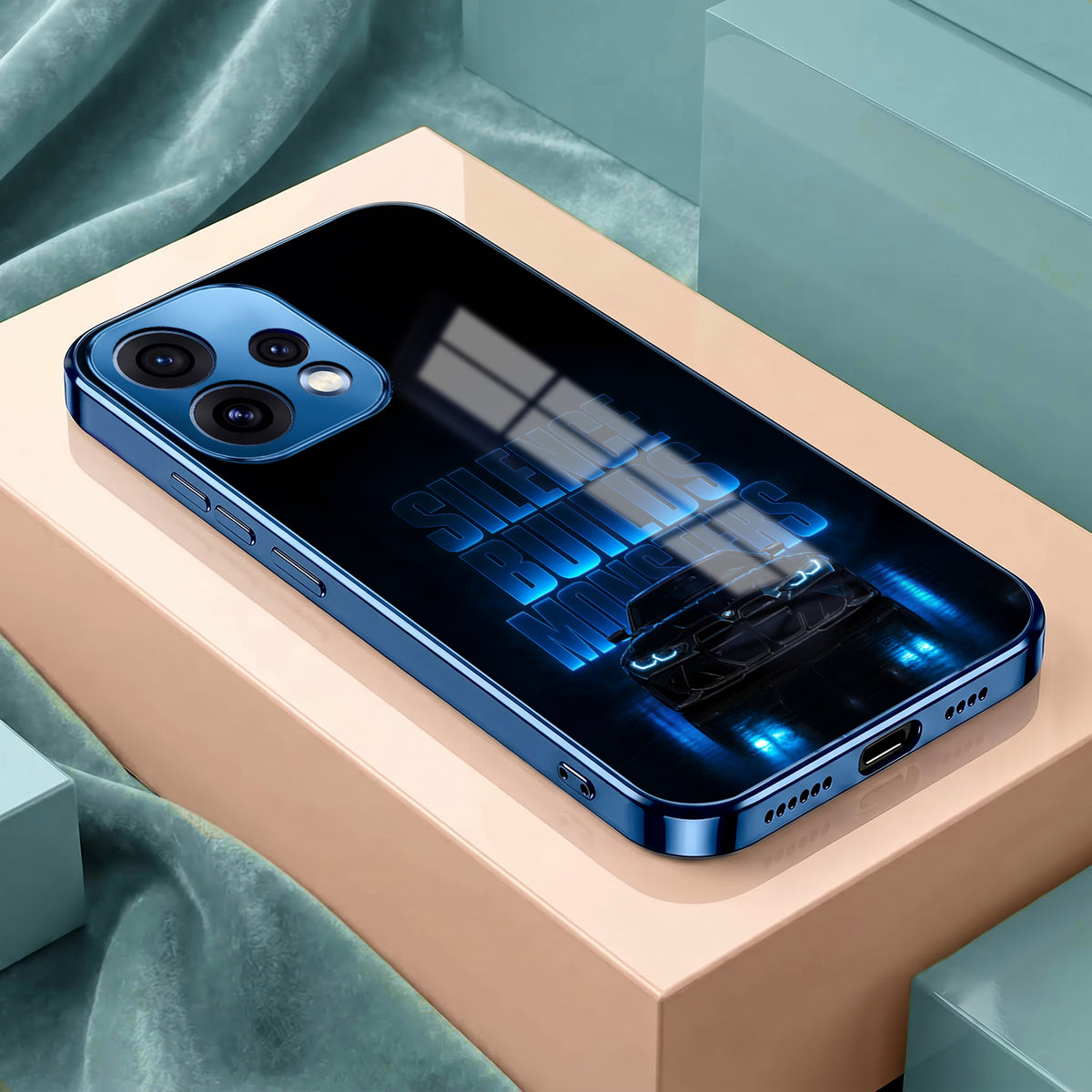 Oppo Reno 15 5G Silence Build Monsters Blue Electroplated Glass Phone Back Case
