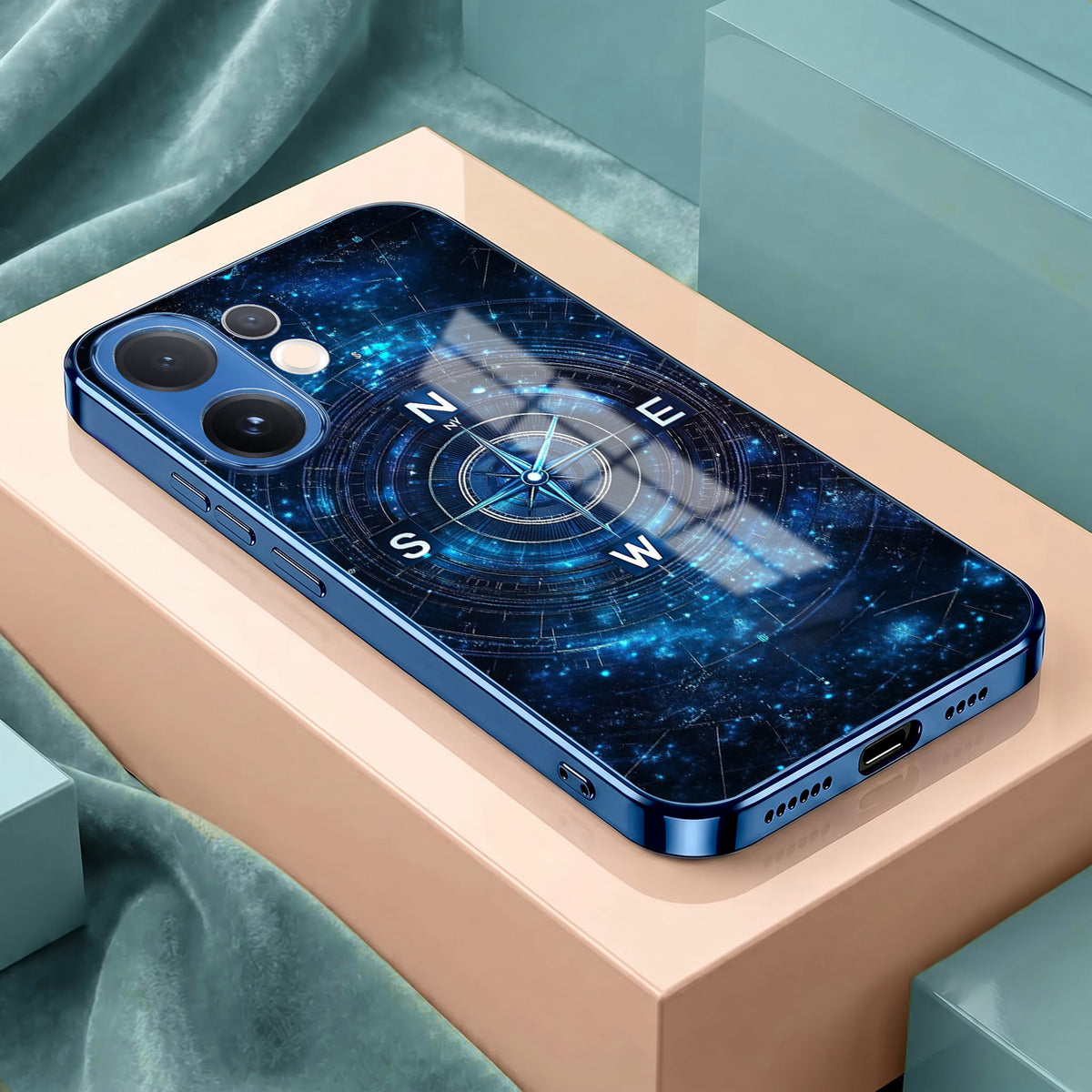 Vivo V60 5G Astral Compass Blue Electroplated Glass Phone Back Case