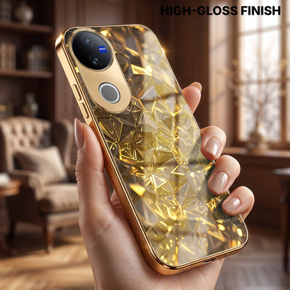 Vivo V50 5G Golden Diamond Shatter Gold Electroplated Glass Phone Back Case