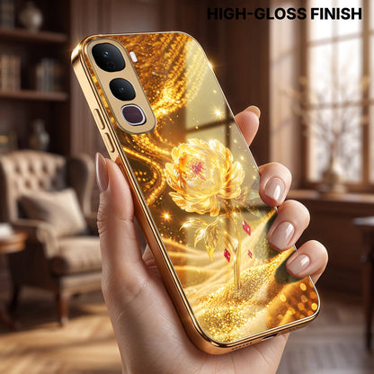 Vivo Y400 Pro 5G Golden Rose Elegance Gold Electroplated Glass Phone Back Case