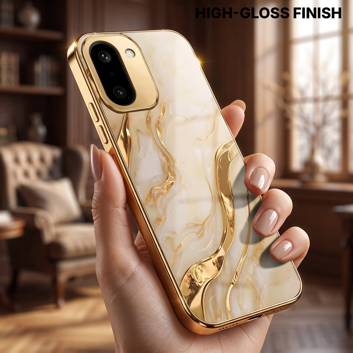 OnePlus 15R 5G Marvel Texture Gold Electroplated Glass Phone Back Case