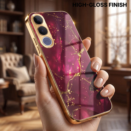 Vivo V70 FE 5G Luxury Crimson Marble Gold Electroplated Glass Phone Back Case