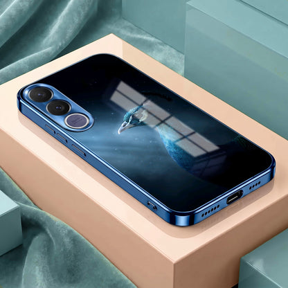 Vivo V70 FE 5G Royal Peacock Blue Electroplated Glass Phone Back Case