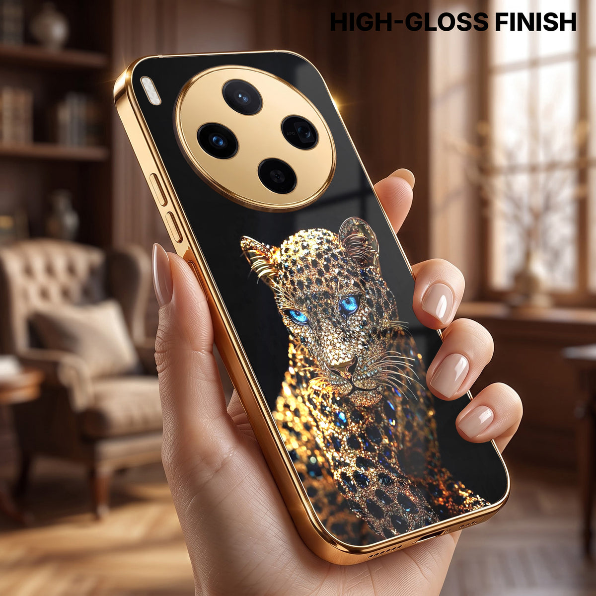 Vivo X300 5G Panther Gold Electroplated Glass Phone Back Case