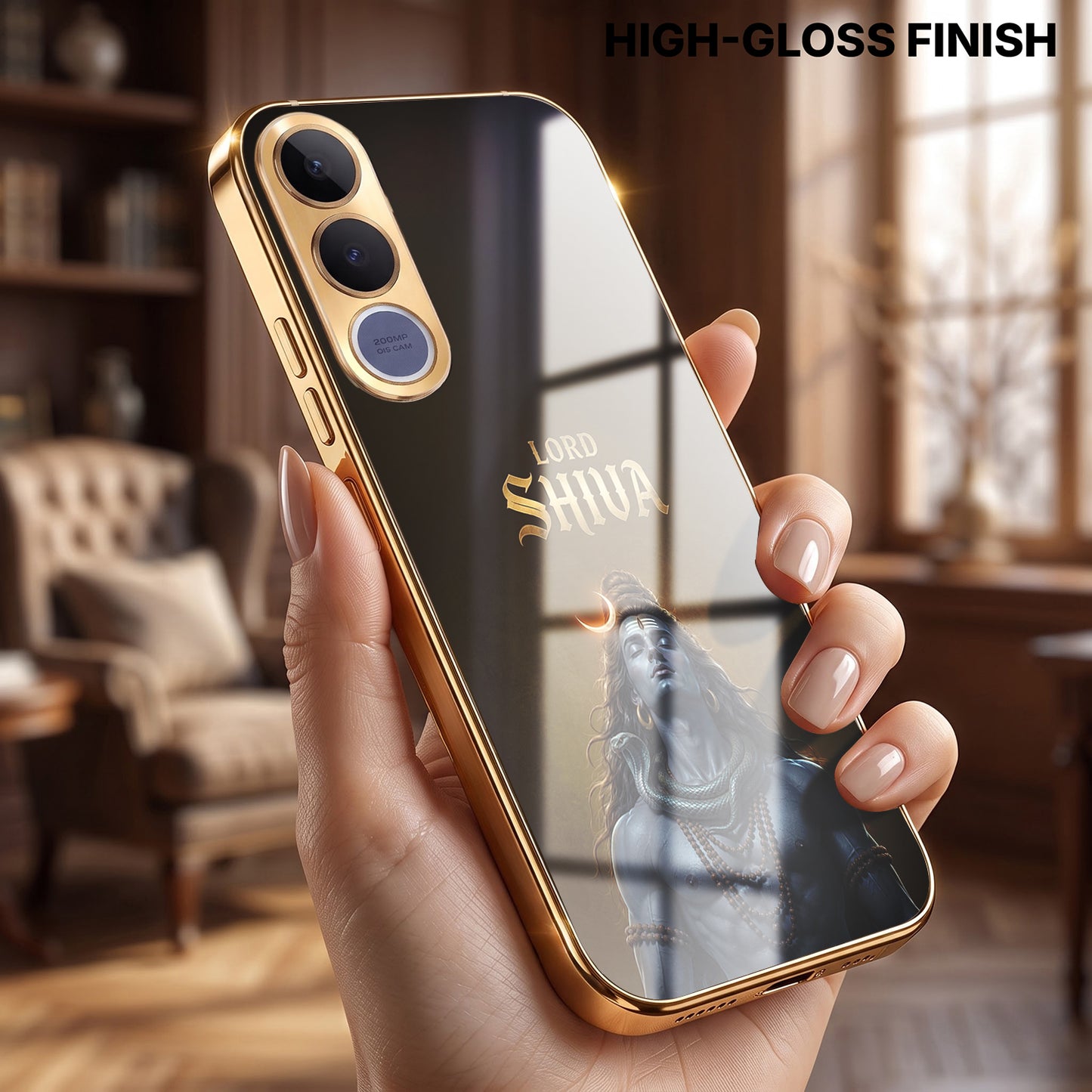 Vivo V70 Fe Lord Shiva Gold Electroplated Glass Phone Back Case