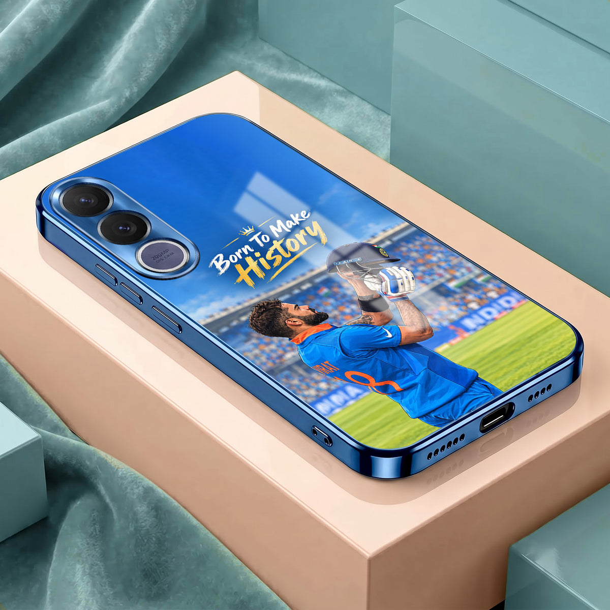 Vivo V70 FE 5G Born TO Make History Blue Electroplated Glass Phone Back Case