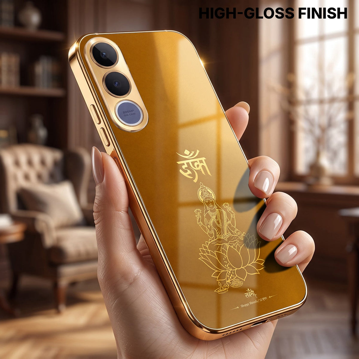 Vivo V70 FE 5G Shree Lakshmi Divine Gold Electroplated Glass Phone Back Case