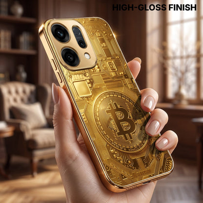 Oppo Reno 14 5G Bitcoin Gold Electroplated Glass Phone Back Case