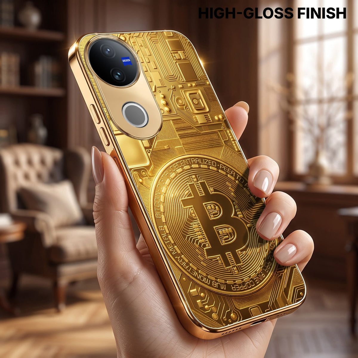 Vivo V50 5G Bitcoin Gold Electroplated Glass Phone Back Case