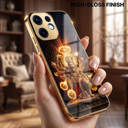Oppo Reno 16 5G Lord Narasimha Gold Electroplated Glass Phone Back Case
