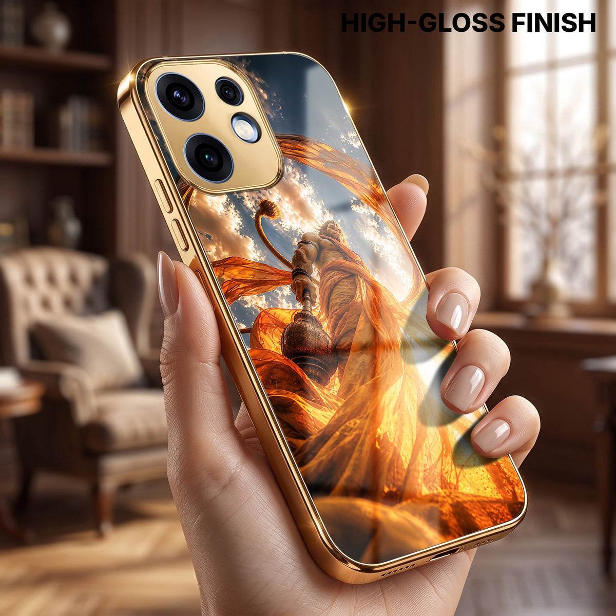 Oppo Reno 16 5G Divine Hanuman Gold Electroplated Glass Phone Back Case