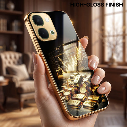 Vivo T5X 5G Luxury Wealth Trader Gold Electroplated Glass Phone Back Case