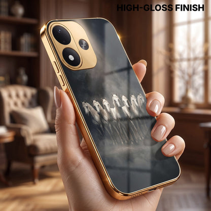 Redmi Note 17 5G Running Horses Gold Electroplated Glass Phone Back Case