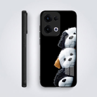 Oppo Reno 13 5G Premium Acrylic Shockproof Glass Back Case (Fluffy Puppies)