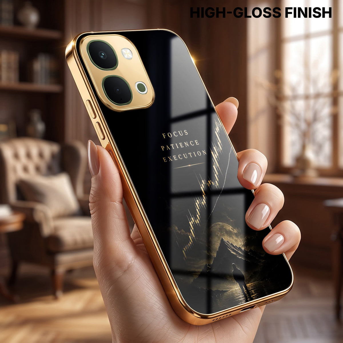 Vivo T5X 5G Focus Gold Electroplated Glass Phone Back Case