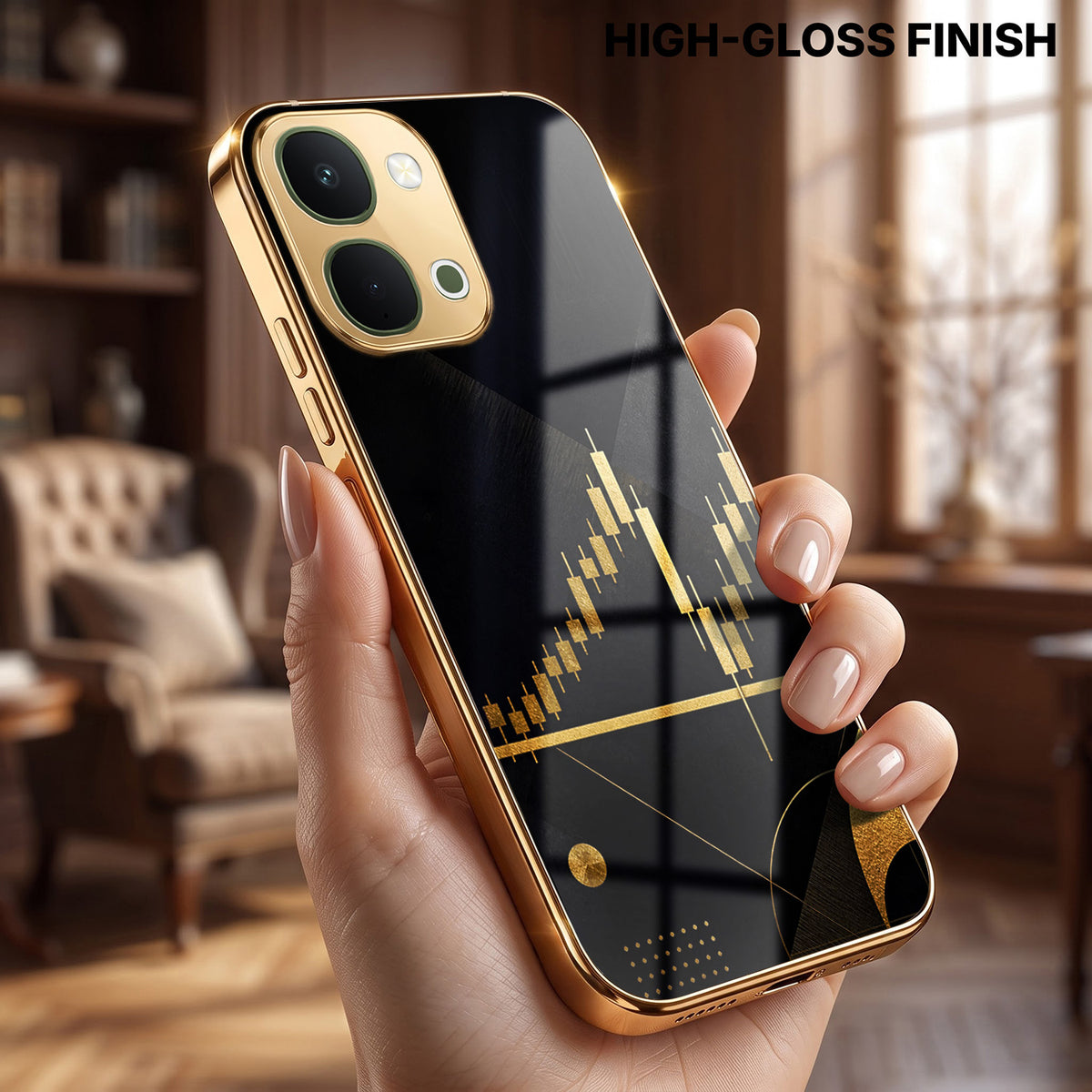 Vivo T5X 5G Trading Candles Gold Electroplated Glass Phone Back Case