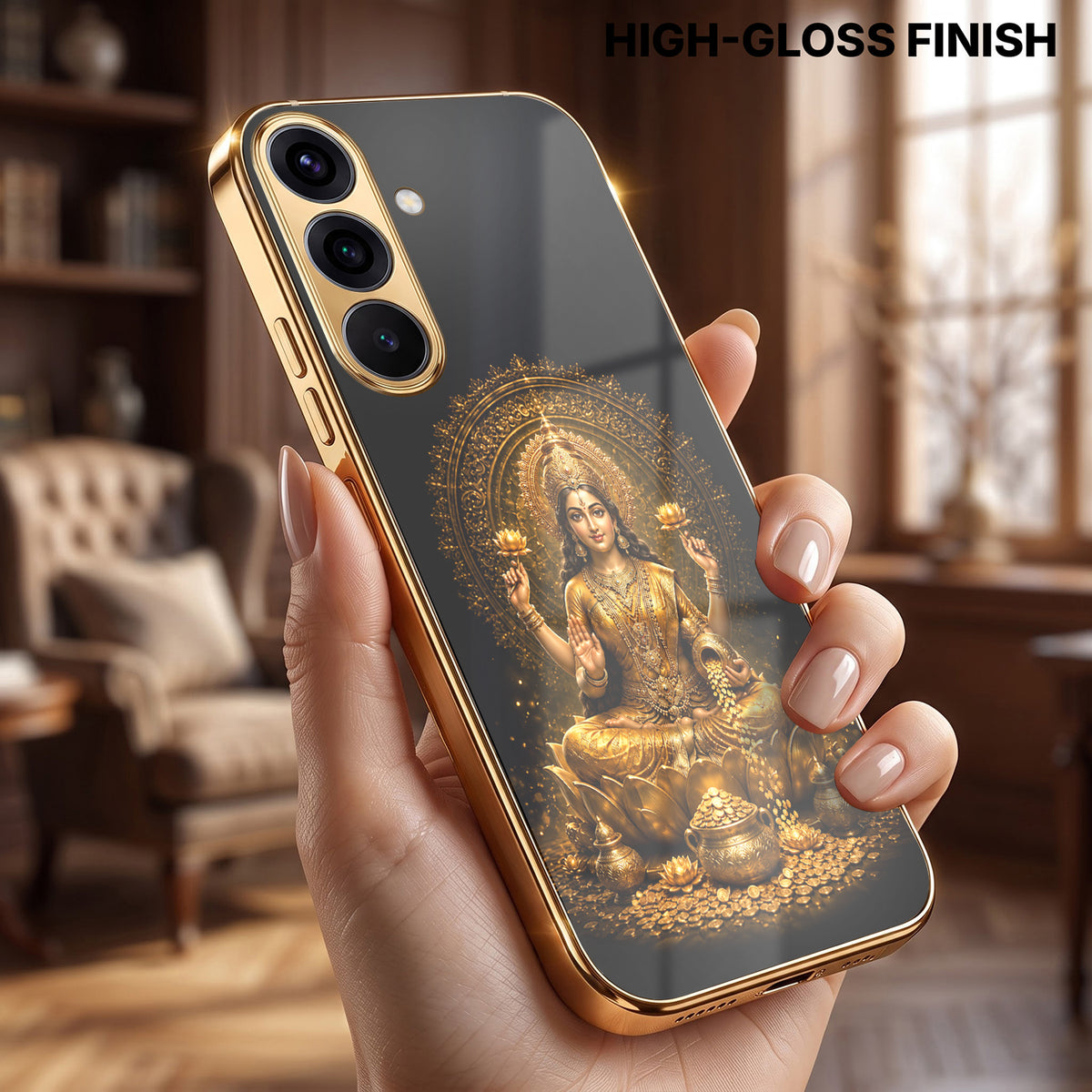 Samsung Galaxy A36 5G Golden Maa Lakshmi Gold Electroplated Glass Phone Back Case