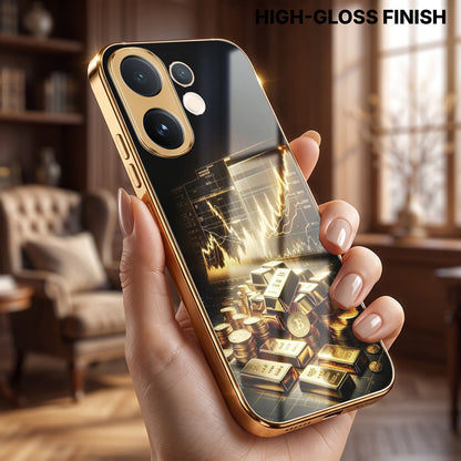 Vivo V60 5G Luxury Wealth Trader Gold Electroplated Glass Phone Back Case