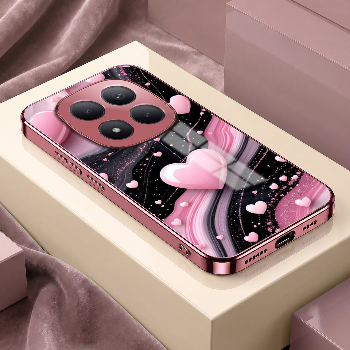 Redmi Note 15 Pro+ 5G Love Sparkle Pink Electroplated Glass Phone Back Case
