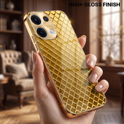 Oppo Reno 13 5G Golden Criss Cross Gold Electroplated Glass Phone Back Case