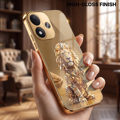 Redmi Note 17 5G Luxury Lion Gold Electroplated Glass Phone Back Case