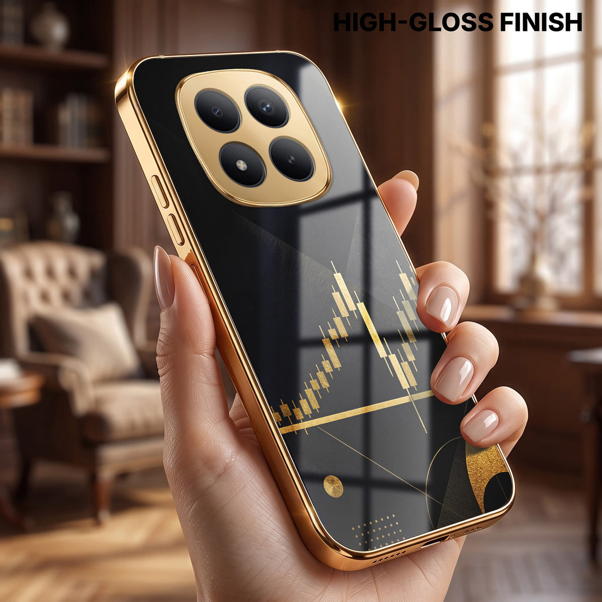 Redmi Note 15 Pro Plus 5G Trading Candles Gold Electroplated Glass Phone Back Case