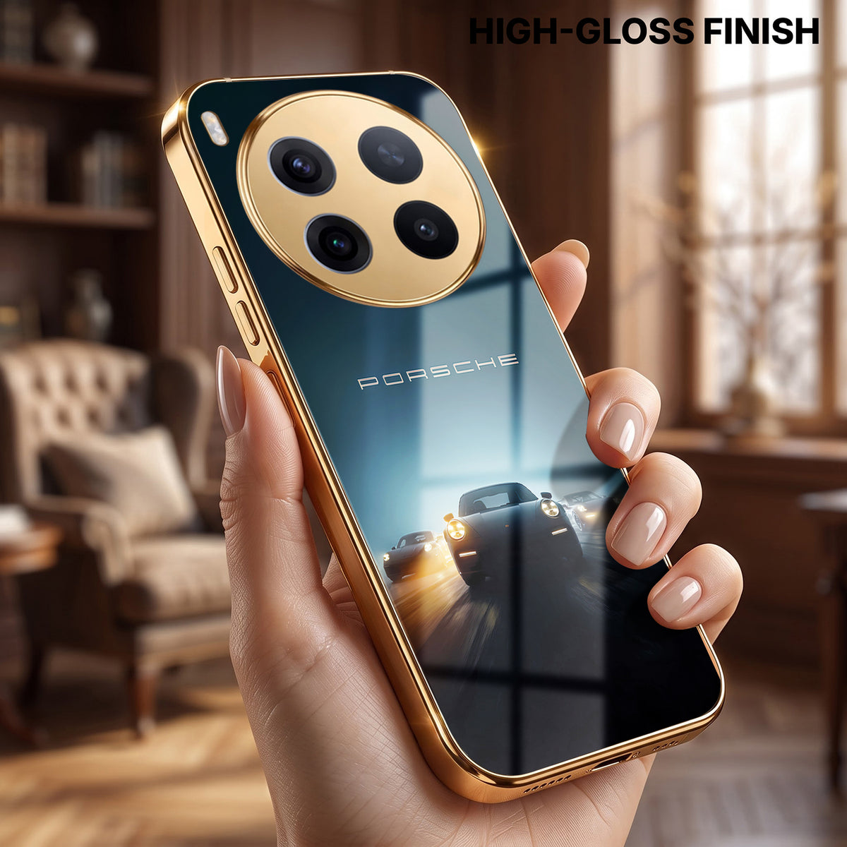 Vivo X300 Pro 5G Porsche Luxury Gold Electroplated Glass Phone Back Case