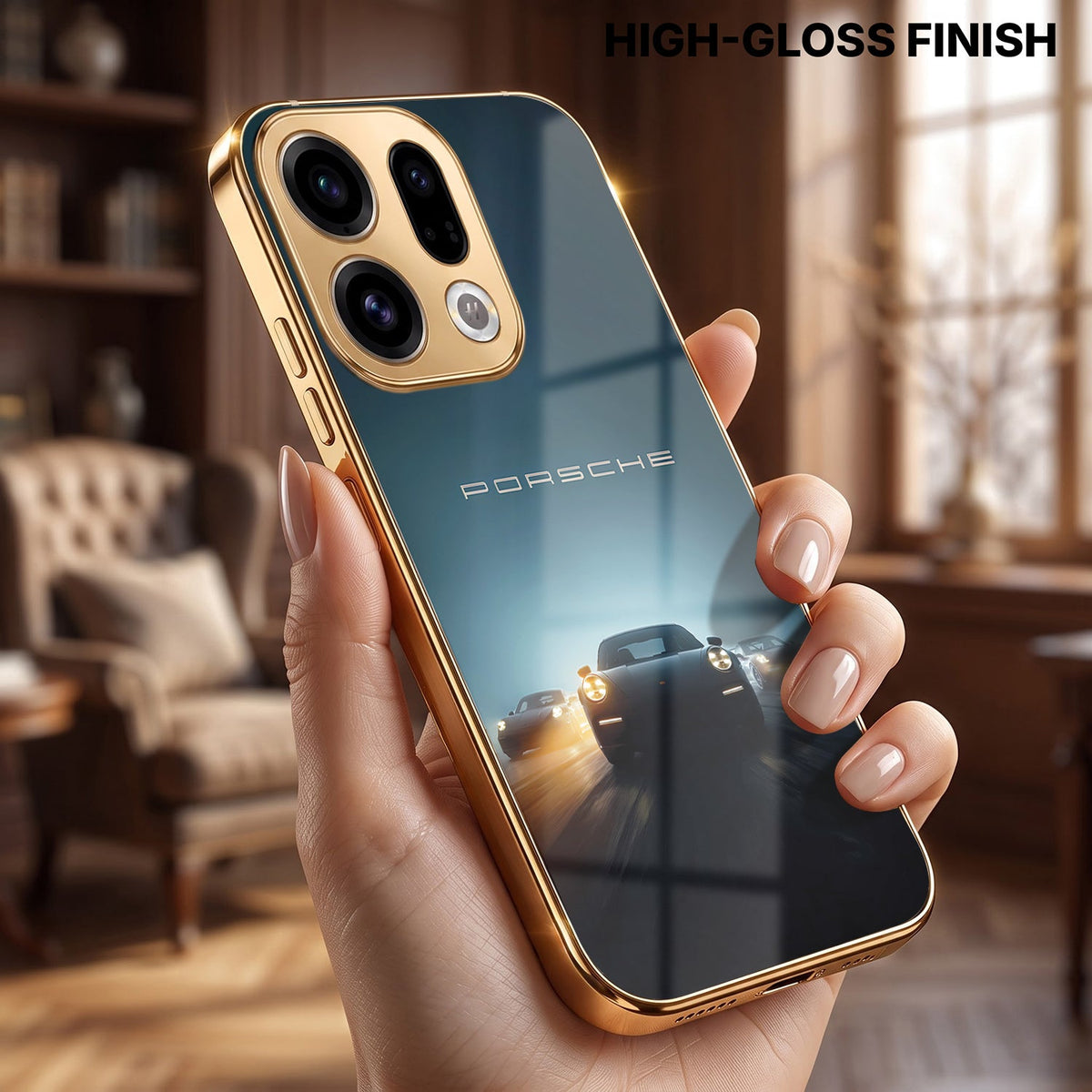Oppo Find X9 5G Porsche Luxury Gold Electroplated Glass Phone Back Case