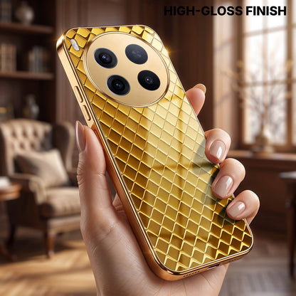 Vivo X300 Pro 5G  Golden Criss Cross Gold Electroplated Glass Phone Back Case