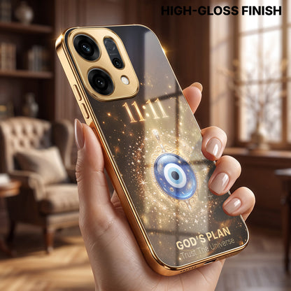 Oppo Reno 14 5G God’s Plan Evil Eye Gold Electroplated Glass Phone Back Case