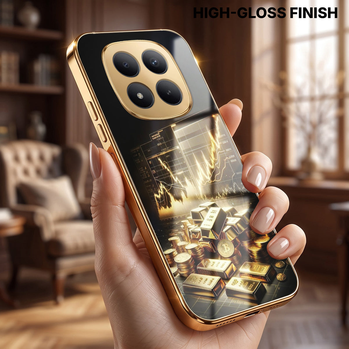 Redmi Note 15 Pro Plus 5G Luxury Wealth Trader Gold Electroplated Glass Phone Back Case