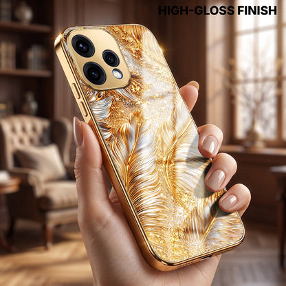 Oppo Reno 15 5G Golden Feather Marble Gold Electroplated Glass Phone Back Case