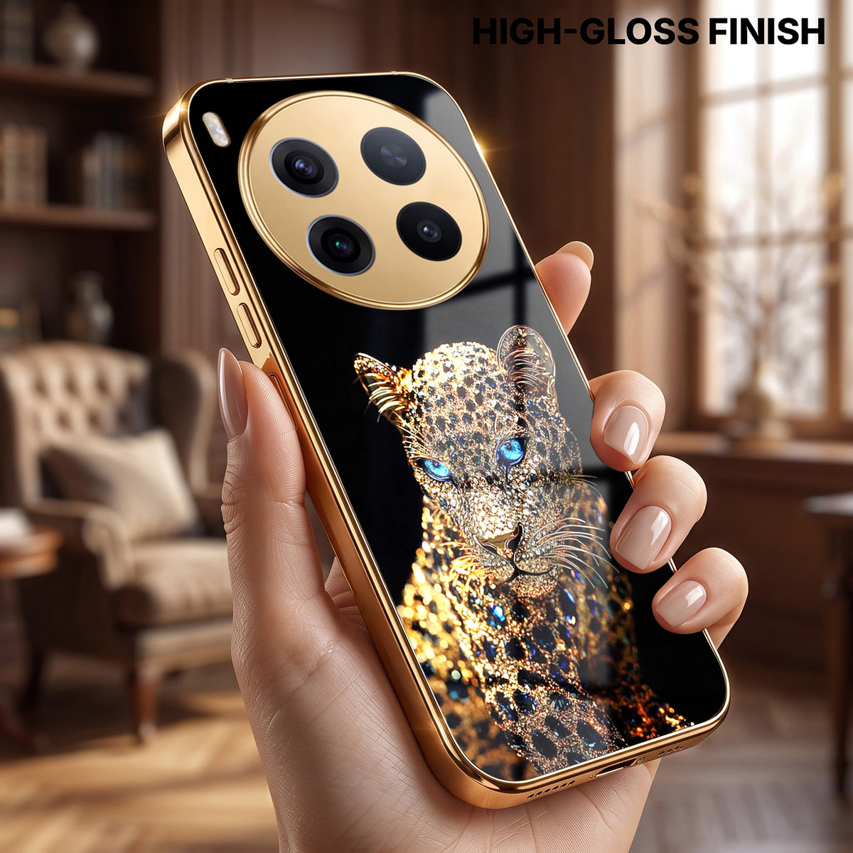 Vivo X300 Pro 5G Panther Gold Electroplated Glass Phone Back Case