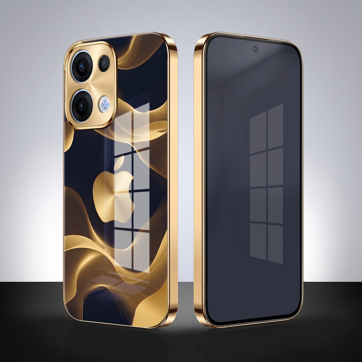 Oppo Reno 13 5G Luxury Wave Gold Electroplated Glass Phone Back Case
