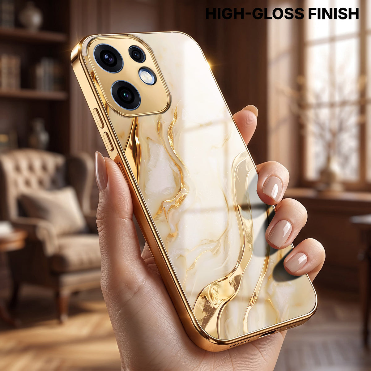 Oppo Reno 16 5G Marvel Texture Gold Electroplated Glass Phone Back Case