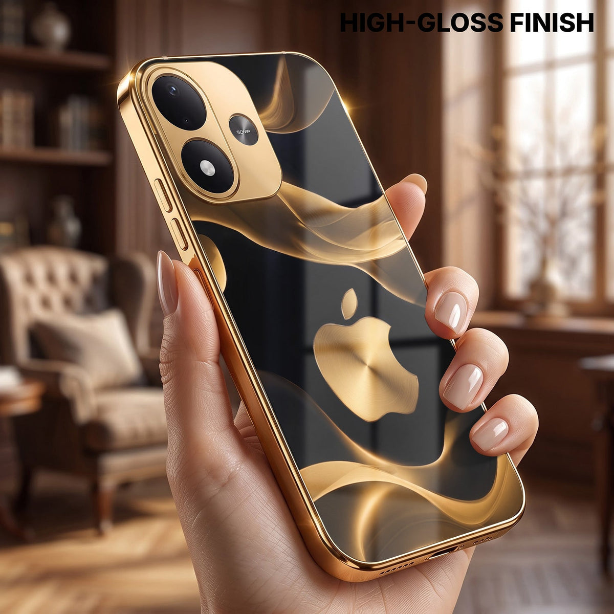 Redmi Note 17 5G Luxury Wave Gold Electroplated Glass Phone Back Case