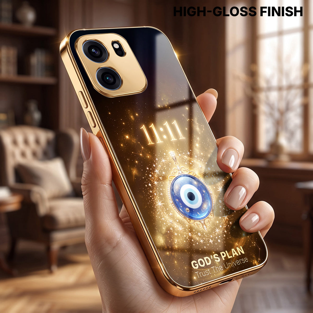 OnePlus Nord CE6 5G God’s Plan Evil Eye Gold Electroplated Glass Phone Back Case