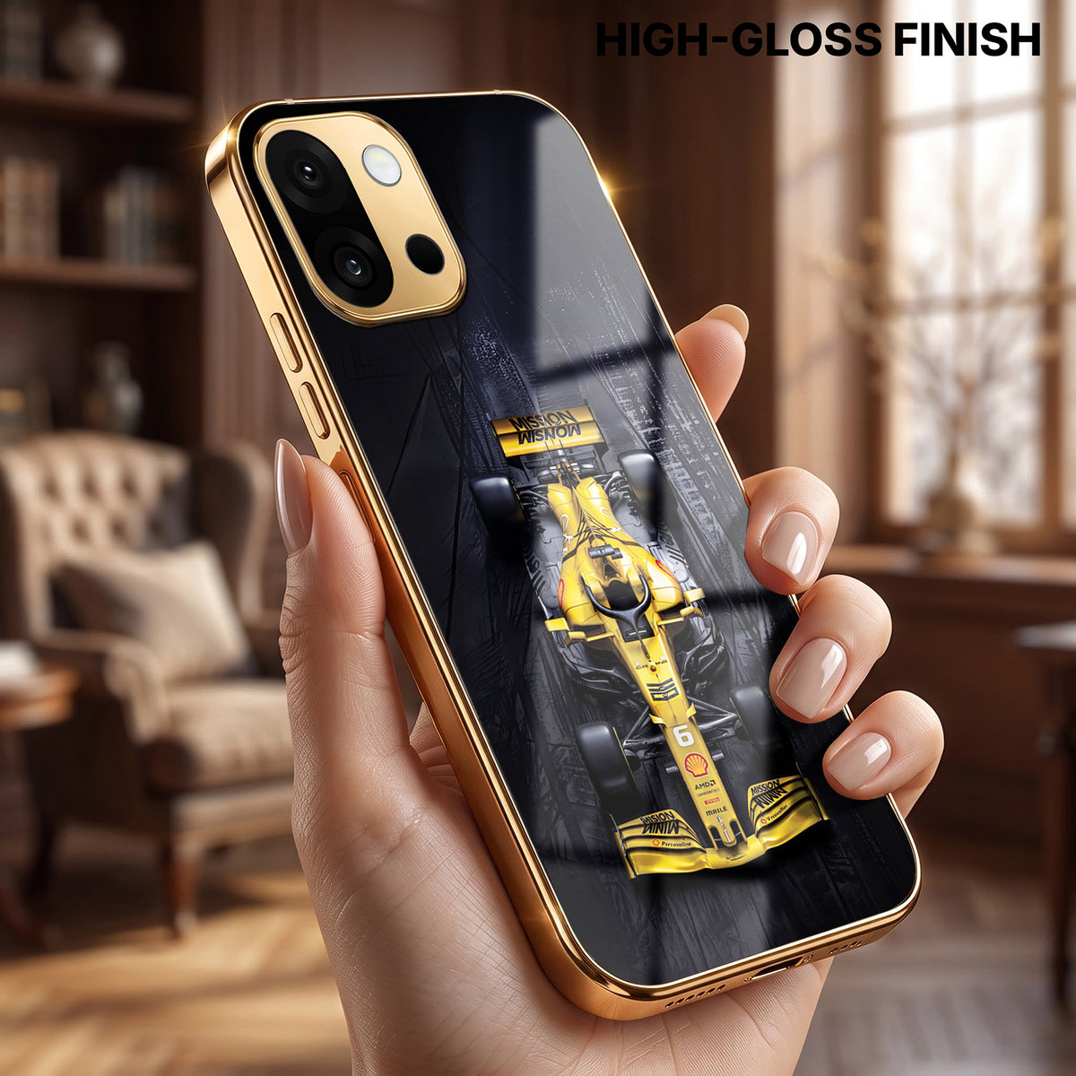 OnePlus 13s 5G F1 Racing Car Gold Electroplated Glass Phone Back Case