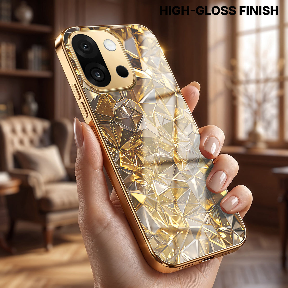 OnePlus 13s 5G Golden Diamond Shatter Gold Electroplated Glass Phone Back Case