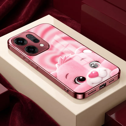 Oppo Reno 14 5G Luxury Cute Teddy Pink Electroplated Glass Phone Back Case
